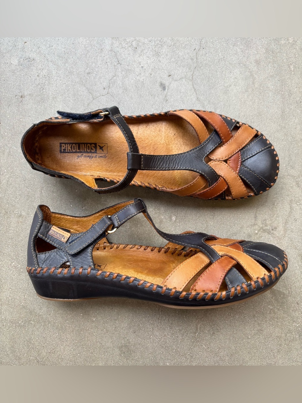 Pikolinos Puerto Vallarta 655 Sandals Navy Blue Multi Leather Women 39 US 8.5-9